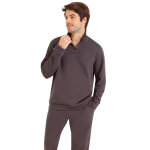 Pyjama long col ouvert homme interlock gris en coton
