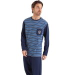 Pyjama long col rond homme rayures cap horn athena bleu en coton