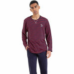 Pyjama long col rond homme rayures rouge en coton Pyjama long col rond homme rayures rouge en coton