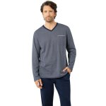 Pyjama long col v homme business eminence bleu en coton