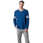 Pyjama long col v homme club eminence multicolore en coton Pyjama long col v homme club eminence multicolore en coton