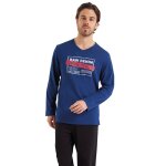 Pyjama long col v homme ecopack srigraphie athena noir en coton