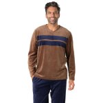 Pyjama long col v velours homme eminence multicolore en coton Pyjama long col v velours homme eminence multicolore en coton