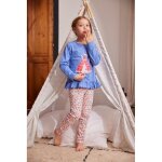 Pyjama long fille en coton - bleu imprim� / nude imprim� - tipi