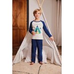 Pyjama long garon en coton - blanc et bleu imprim / bleu - mini aventurier