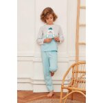 Pyjama long garon en coton - gris chin - bleu clair - otarie