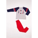 Pyjama long gar�on en coton - gris chin� - bleu marine et rouge - club de r�veurs