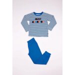 Pyjama long garon en coton -  rayures - bleu - noir et blanc - petit champion