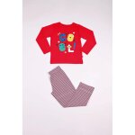 Pyjama long garon en coton - rouge imprim / rayures