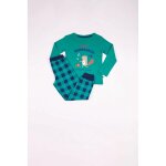 Pyjama long garon en coton - vert imprim / vert  carreaux bleu marine