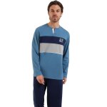 Pyjama long homme chic athena bleu en coton