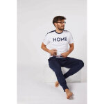 Pyjama long homme en coton - blanc - bleu marine - rouge / bleu marine uni - dodo homewear