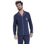Pyjama long homme winter athena bleu avec bouton en coton Pyjama long homme winter athena bleu avec bouton en coton