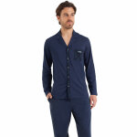 Pyjama long ouvert easy print bleu en coton pour homme