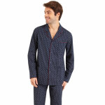 Pyjama long ouvert homme popeline vert manches longues en coton