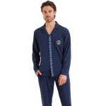 Pyjama long ouvert homme rayures cap horn athena bleu en coton
