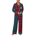 Pyjama avec un pantalon et haut manches longues bleu canard en coton
