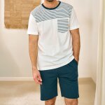 Pyjama short homme en coton hervan ray� - bleu