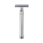 Rasoir de scurit  double tranchant avec poigne extra - longue chrome et lame feather