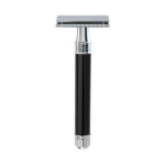 Rasoir de scurit  double tranchant avec poigne extra - longue imitation bne chrom et lame feather ...
