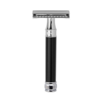 Rasoir de sret traditionnel  double tranchant et peigne ferm - chrom et noir + 1 lame plume
