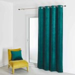 Rideau d'ameublement uni bleu paon 135x260 cm velours