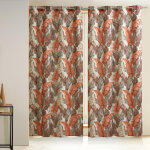 Rideau en coton motifs feuilles orange terracotta canna