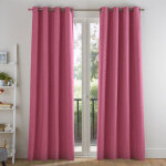 Rideau  oeillets unis occultants thermiques aspect chambray - rose