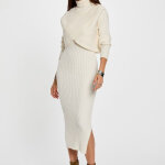 Robe ajuste col roul ivoire femme en viscose