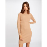 Robe ajuste col roul maille fine beige en viscose