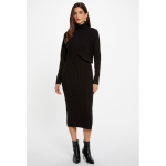 Robe ajuste col roul noir femme en viscose