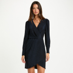 Robe ajuste drape fils mtalliss bleu marine femme