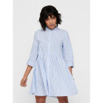 Robe chemise rayures col rond manches 3 / 4 au - dessus du genou poignets replis blanc en coton
