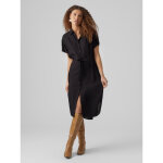 Robe chemise regular fit col chemise manches courtes au - dessus du genou noir en viscose Robe chemise regular fit col chemise manches courtes au - dessus du genou noir en viscose