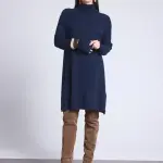 Robe col roul - bleu marine en cachemire