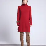 Robe col roul - rouge bordeau en cachemire vert