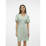 Robe court col en v manches larges manches courtes vert nomie