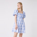 Robe courte brode en coton cru