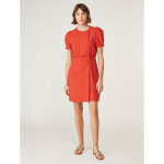 Robe courte cintr�e d�tails boutons marron en lin