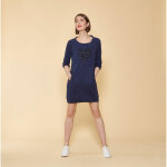 Robe courte cintrée manches 3 / 4 bas côtelé et poches femme - bleu indigo en coton Robe courte cintrée manches 3 / 4 bas côtelé et poches femme - bleu indigo en coton