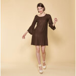Robe courte col bateau manches longues imprim sur bas femme - kaki fonc vert en viscose