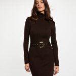 Robe courte col roul� marron fonc� femme