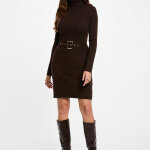 Robe courte col roul marron fonc femme