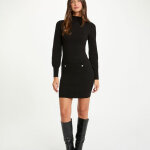 Robe courte col roul noir femme en viscose