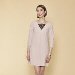 Robe courte col v dentelle manches 3 / 4 femme - rose Robe courte col v dentelle manches 3 / 4 femme - rose