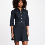 Robe courte �vas�e denim bleu fonc� en coton