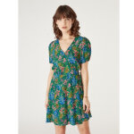 Robe courte impirmée portefeuille vert en viscose Robe courte impirmée portefeuille vert en viscose