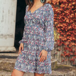 Robe courte imprime nina rdition bleu en viscose