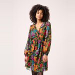 Robe courte imprimée avec col v et manches longues noir Robe courte imprimée avec col v et manches longues noir