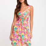 Robe courtes imprim�e sans manches multicolore